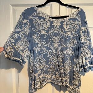 Solitaire Blue and White Embroidered Blouse